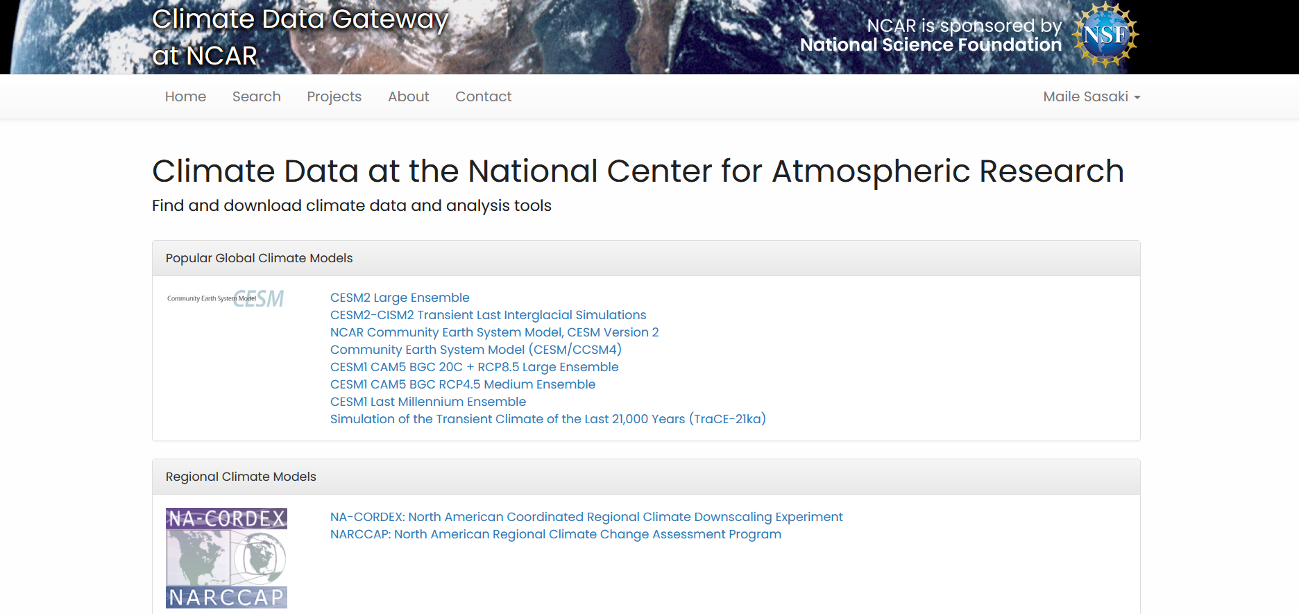 The NCAR ESG Website Homepage