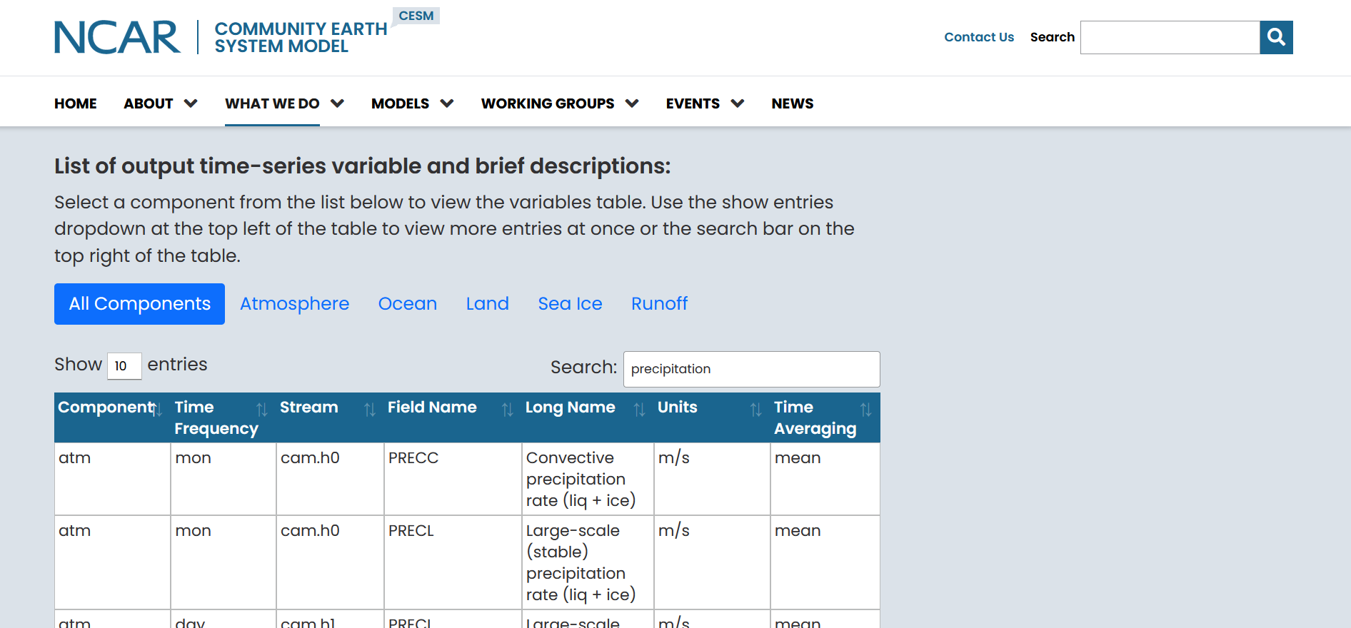 CESM-LE Variable search