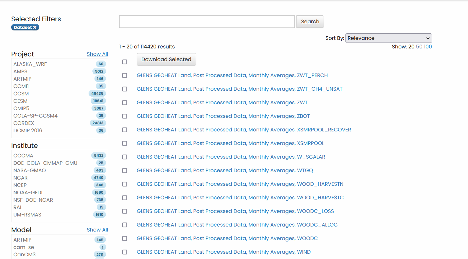 The search tab